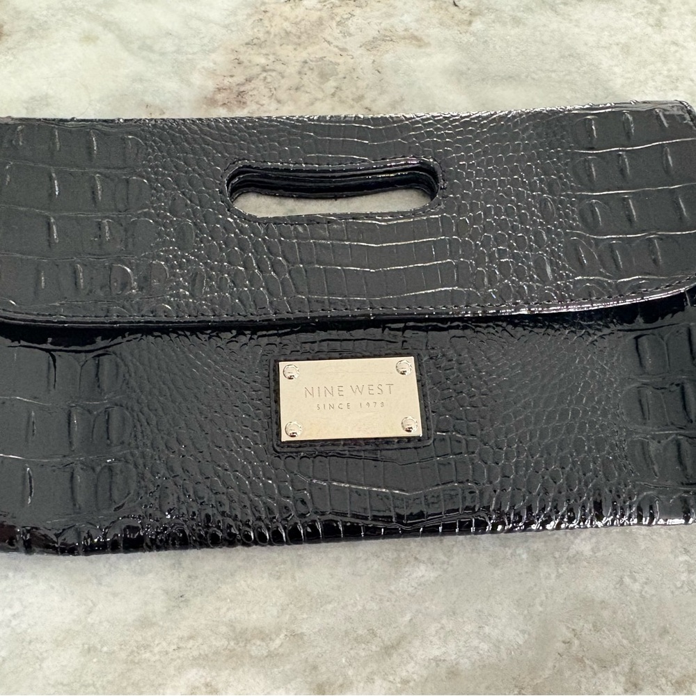 Nine West Envelope Style Clutch Black Animal Print Leather